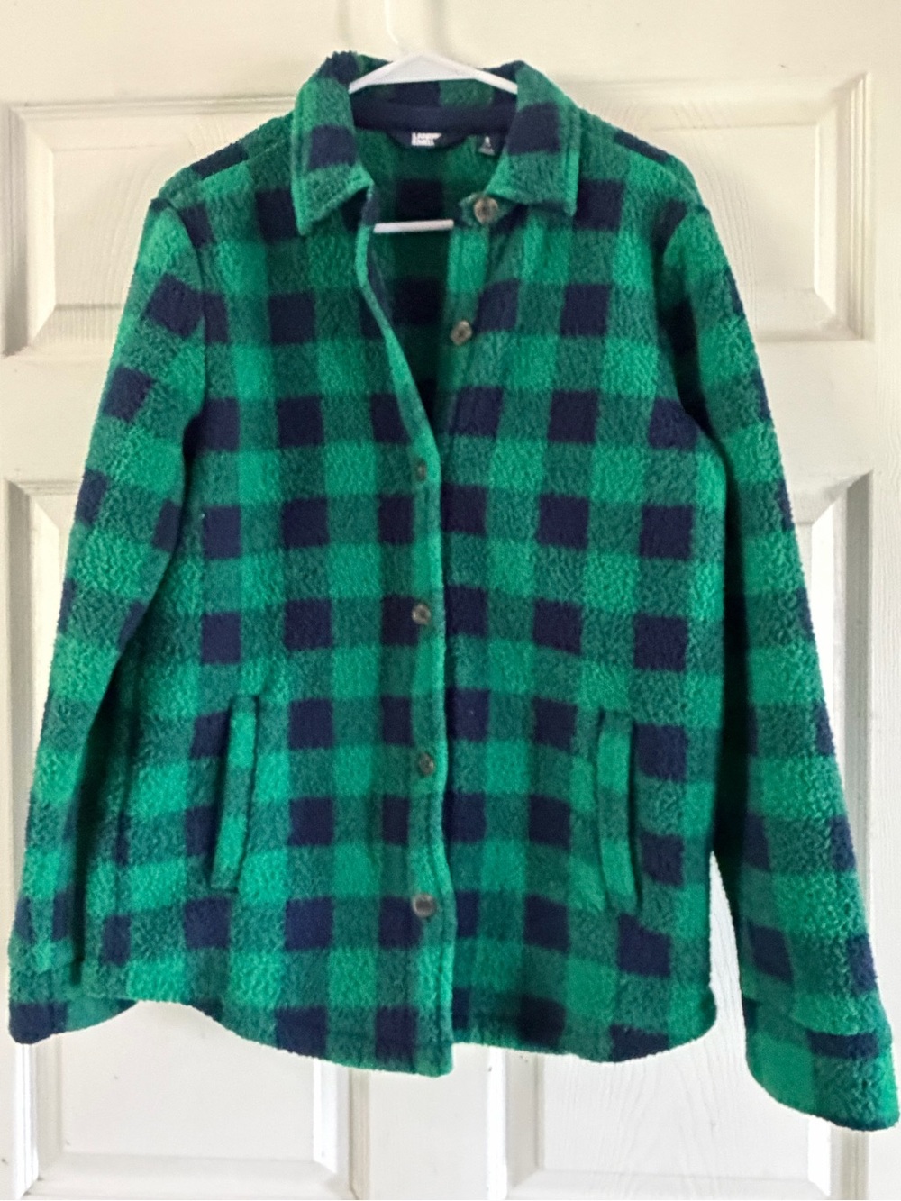 Lands End Green & Navy Plaid Fleece Shacket